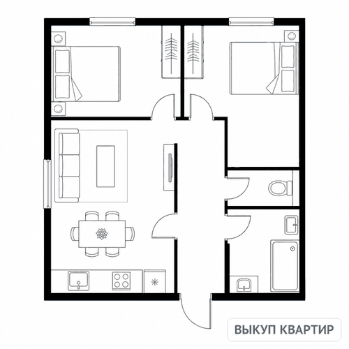 Планировка — 2-комн · 54 м² · кирпич
